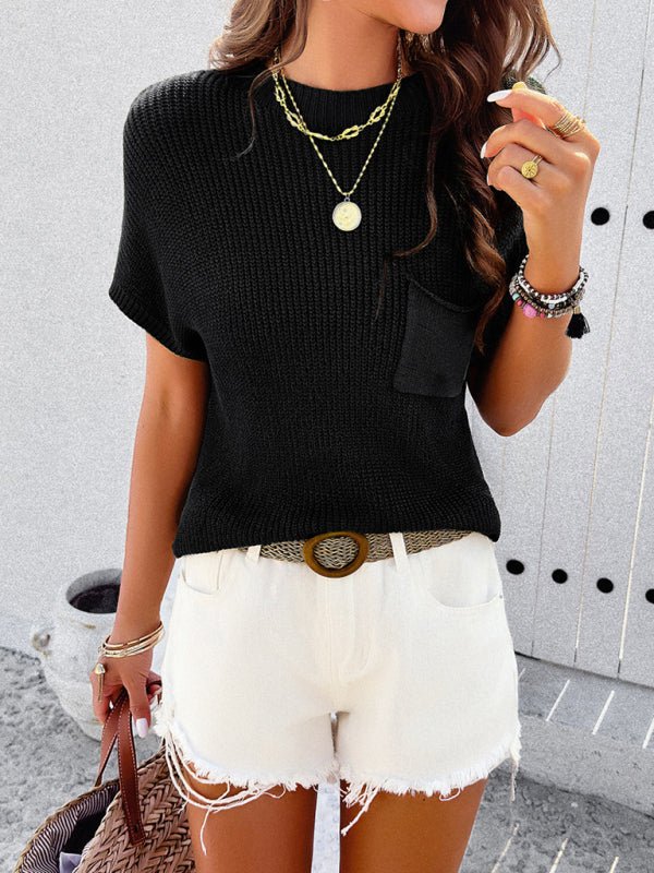Women's new style casual solid color short - sleeved turtleneck sweater - Outerwear