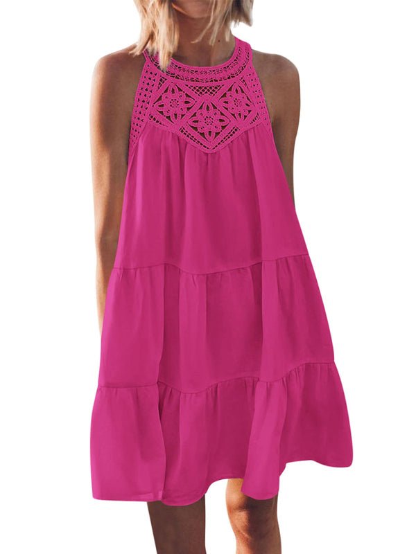 Women's new style hollow lace stitching halter neck vest dress - Day Dress