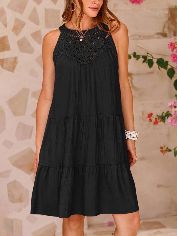 Women's new style hollow lace stitching halter neck vest dress - Day Dress