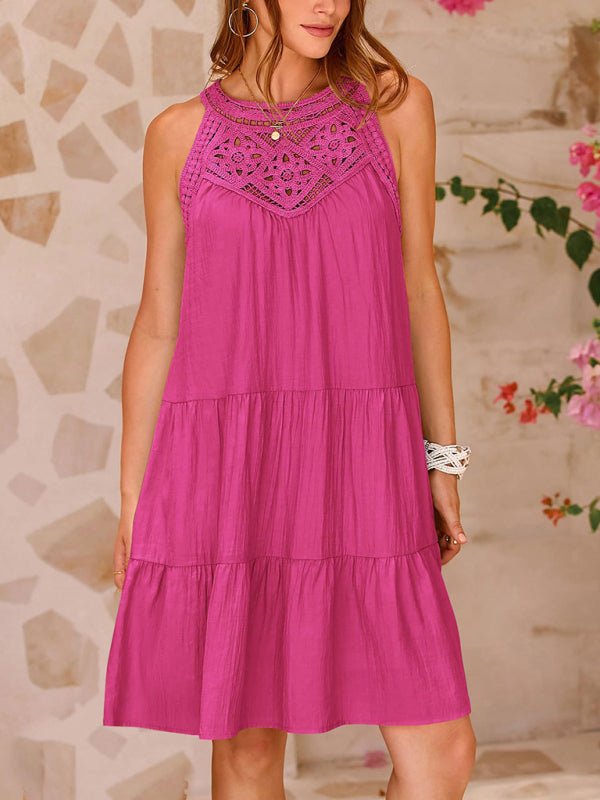 Women's new style hollow lace stitching halter neck vest dress - Day Dress