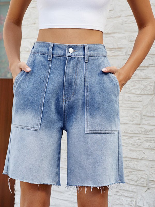 Women's new style washed casual gradient denim shorts - Bottoms