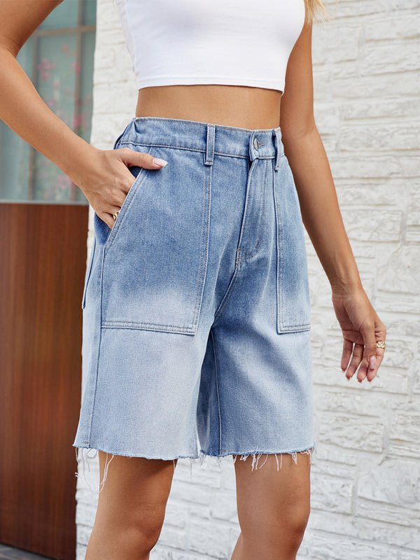 Women's new style washed casual gradient denim shorts - Bottoms