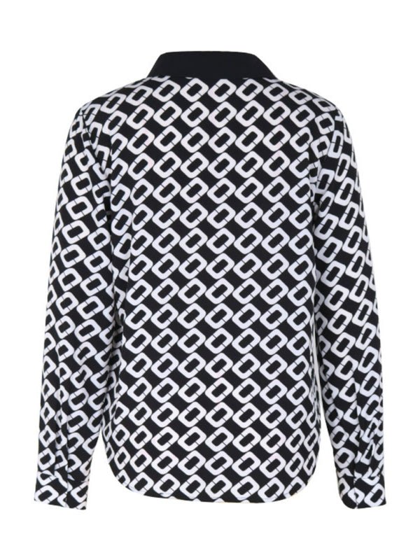 Women's new V - lapel printed long - sleeved shirt - Top