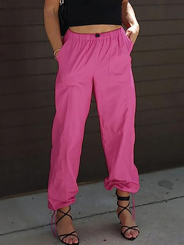 Women's Pants Casual Solid Color Pocket Elastic Waist Jogging Hip Hop Dance Pants - Bottoms