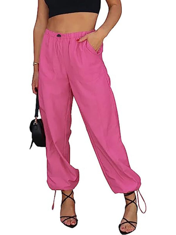 Women's Pants Casual Solid Color Pocket Elastic Waist Jogging Hip Hop Dance Pants - Bottoms