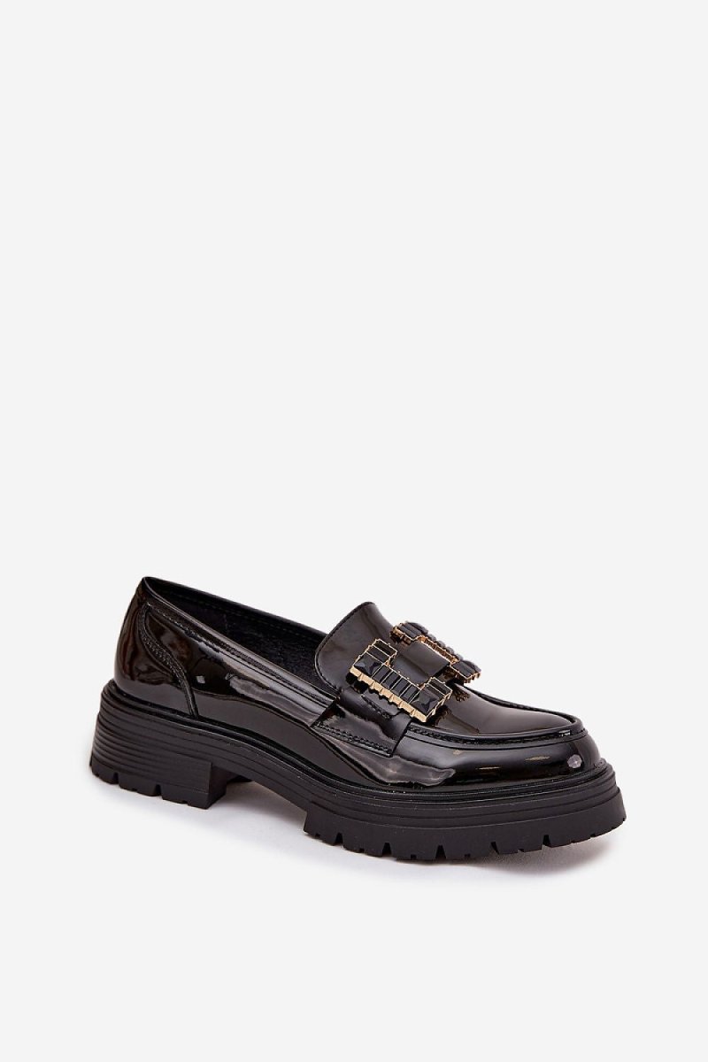Women's Patent Loafers with Decorative Detail - 
