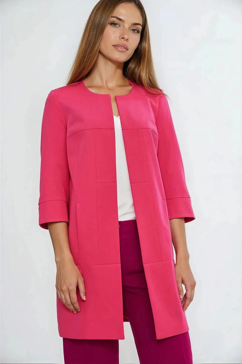 Women's Pink Blazer with 3/4 Sleeves - 