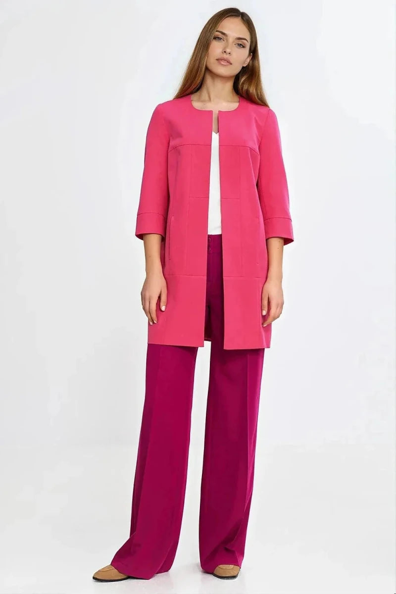 Women's Pink Blazer with 3/4 Sleeves - 