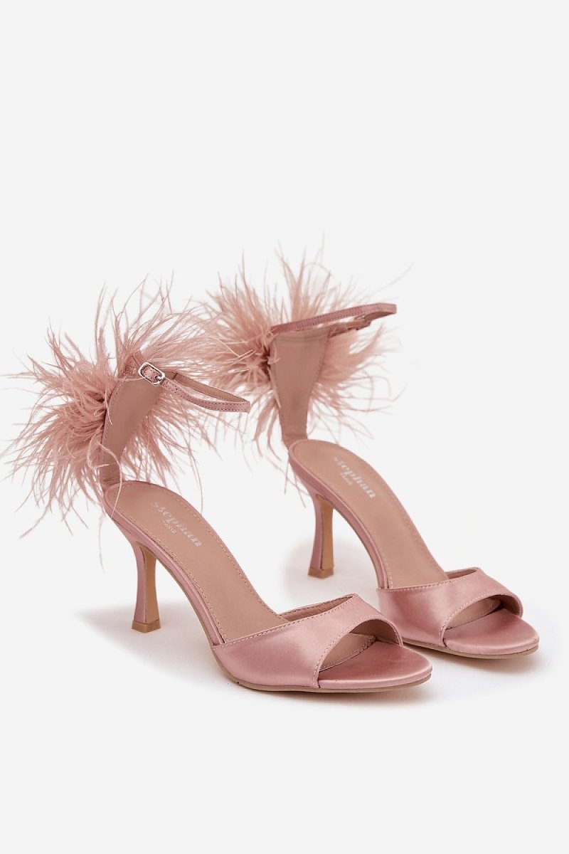 Women's Pink Feather Heel Sandals - 