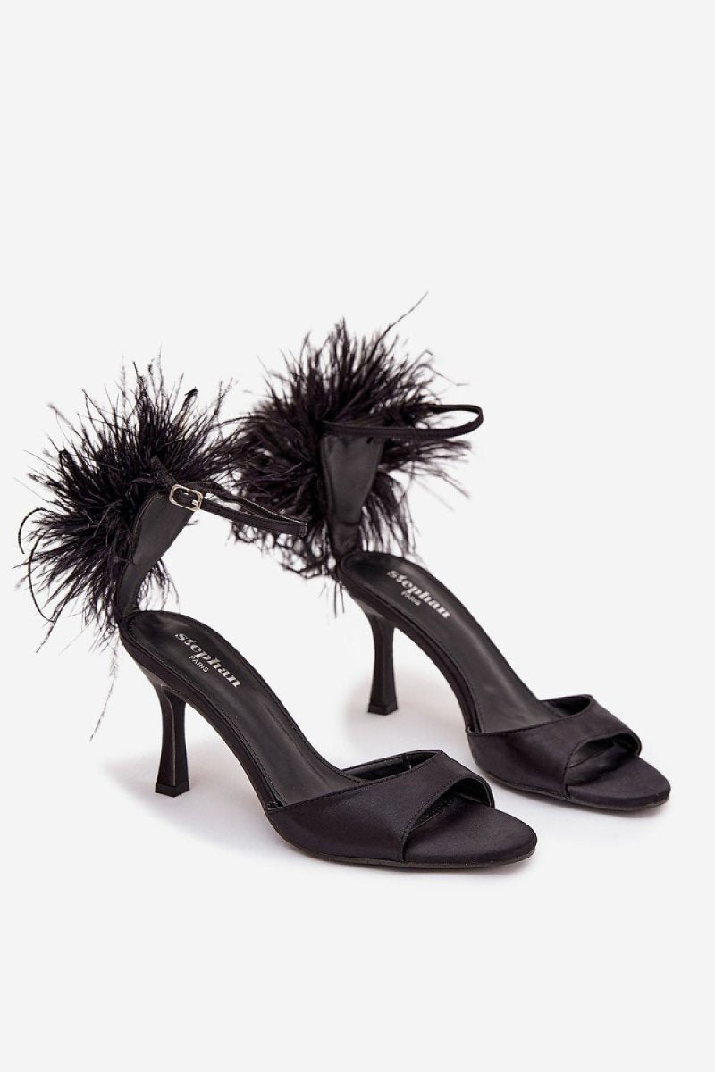Women's Pink Feather Heel Sandals - 