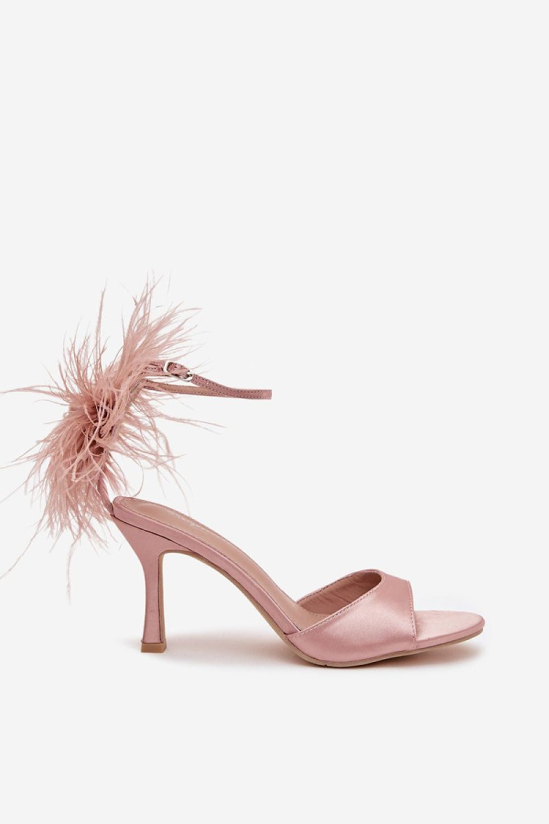 Women's Pink Feather Heel Sandals - 