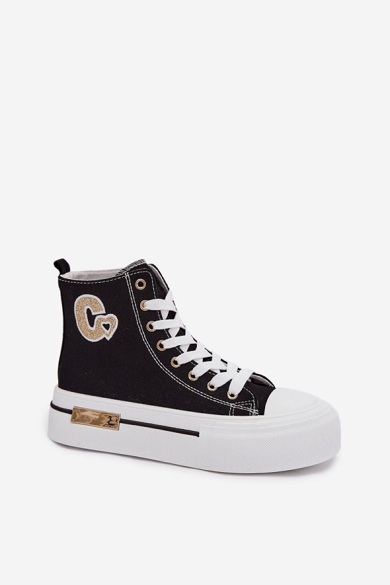 Women's Platform Sneakers with Gold Accent - 