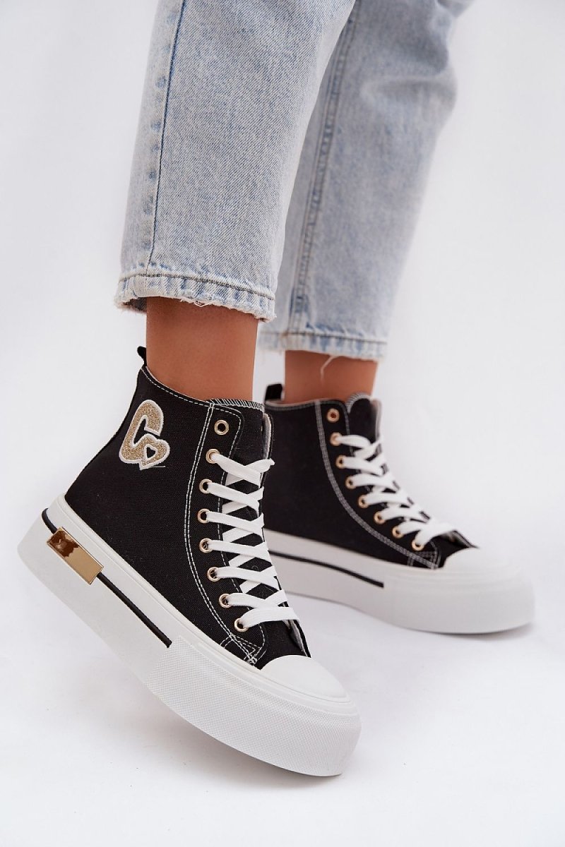Women's Platform Sneakers with Gold Accent - 