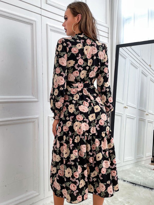 Women's print long sleeve half high neck dress - Day Dress