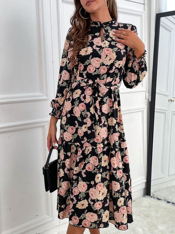 Women's print long sleeve half high neck dress - Day Dress