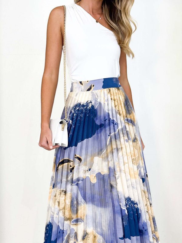 Women's printed draped A - line pleated skirt - Bottoms