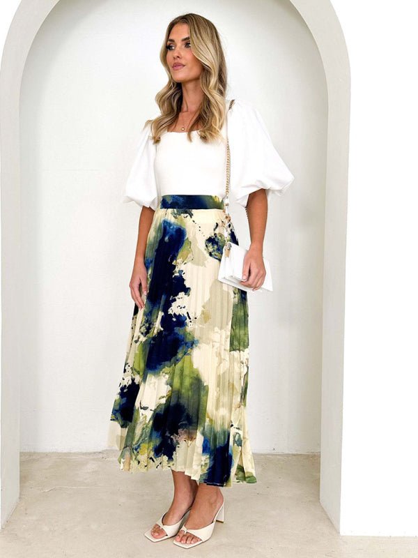 Women's printed draped A - line pleated skirt - Bottoms