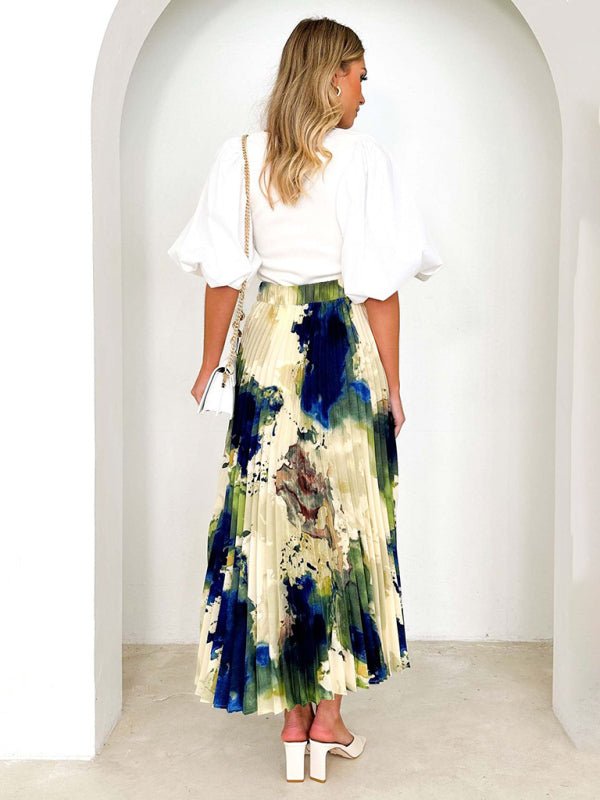 Women's printed draped A - line pleated skirt - Bottoms