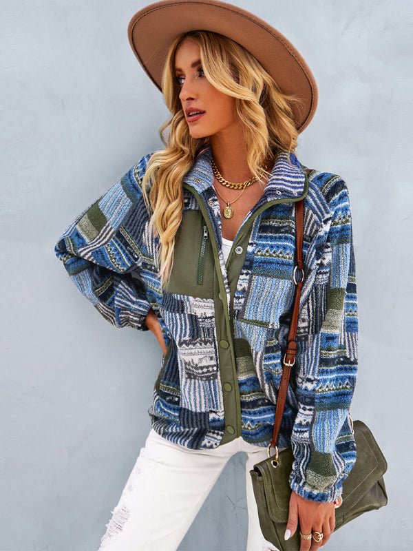 Women's Raglan Long Sleeve Printed Jacket - Outerwear