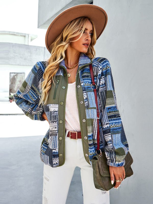 Women's Raglan Long Sleeve Printed Jacket - Outerwear