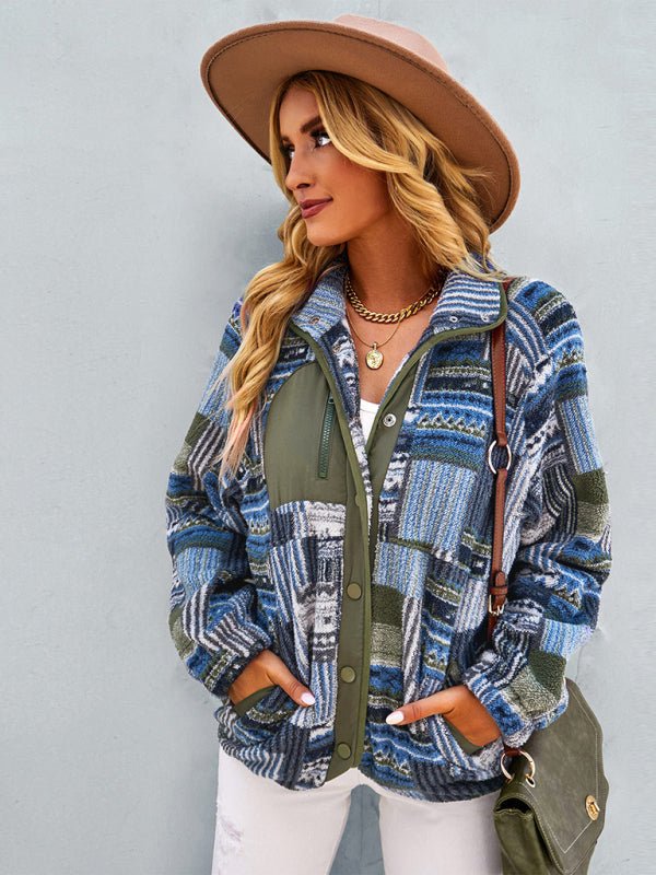Women's Raglan Long Sleeve Printed Jacket - Outerwear