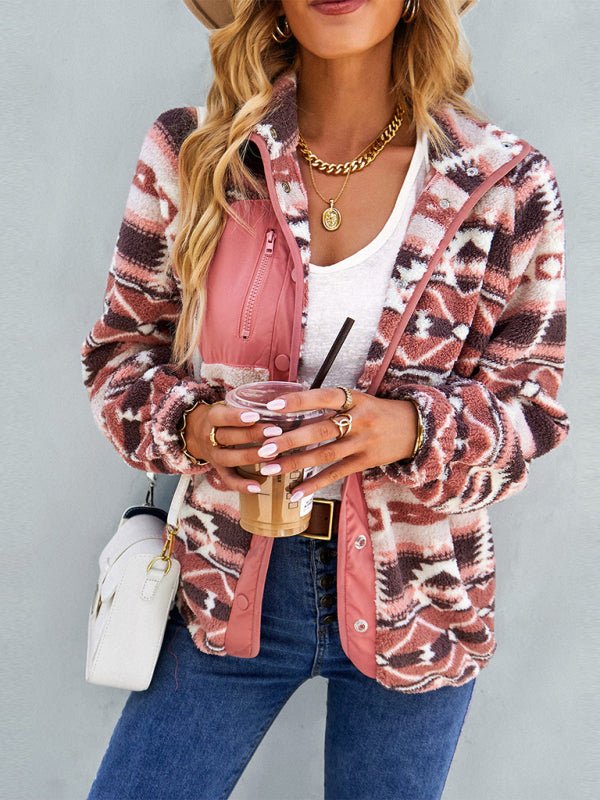Women's Raglan Long Sleeve Printed Jacket - Outerwear