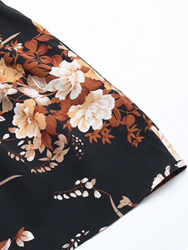 Women's Ruffle Belt Printed Autumn Dress - Day Dress