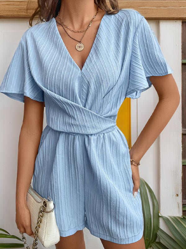Women's Ruffle Sleeve Lace - up Casual Textured Jumpsuit - Jumpsuit