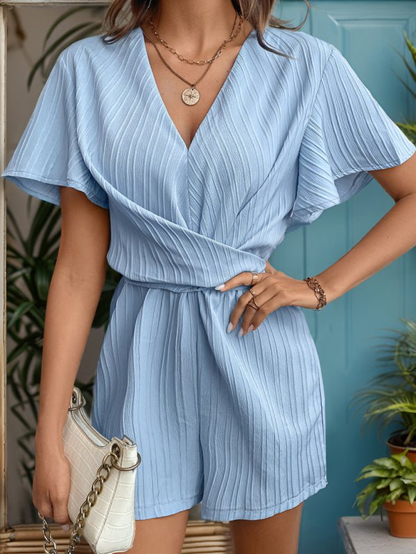 Women's Ruffle Sleeve Lace - up Casual Textured Jumpsuit - Jumpsuit