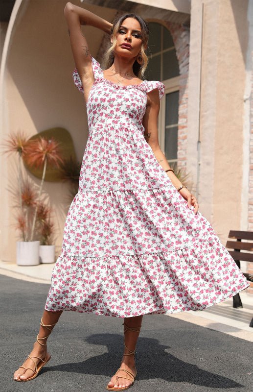 Women's Ruffle Sleeveless Backless Dress - Vacation Dress