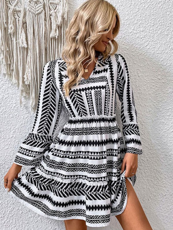 women's ruffled polka dot long sleeve dress autumn and winter - Day Dress
