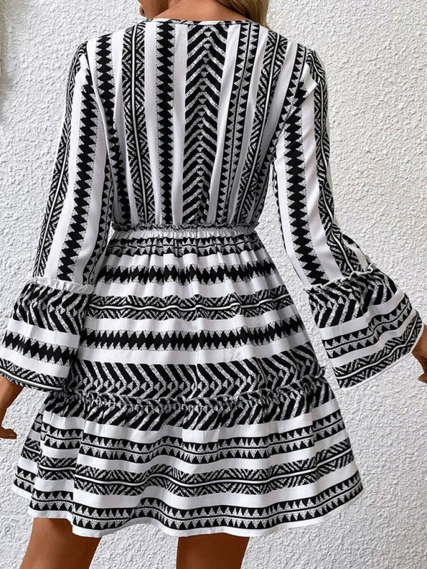 women's ruffled polka dot long sleeve dress autumn and winter - Day Dress