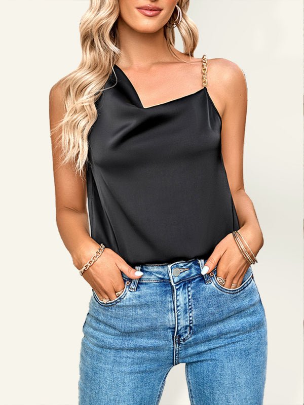 Women's Satin Fashion Swing Neck Asymmetrical Camisole Top - Top