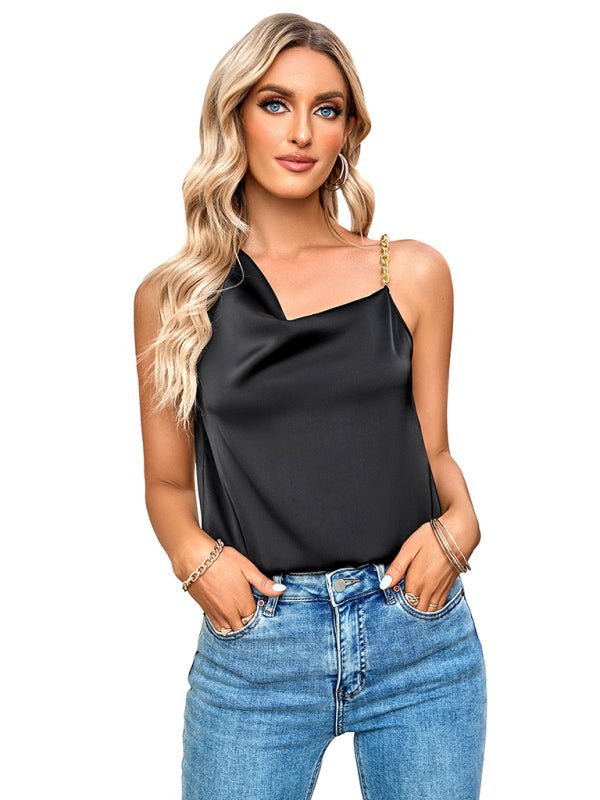 Women's Satin Fashion Swing Neck Asymmetrical Camisole Top - Top