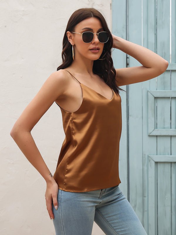 Women's Satin imitation silk V - neck small suspender vest - Top