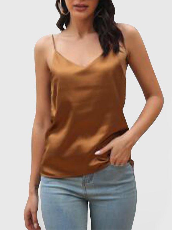 Women's Satin imitation silk V - neck small suspender vest - Top