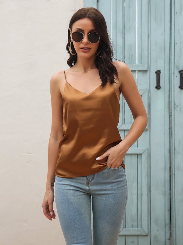 Women's Satin imitation silk V - neck small suspender vest - Top