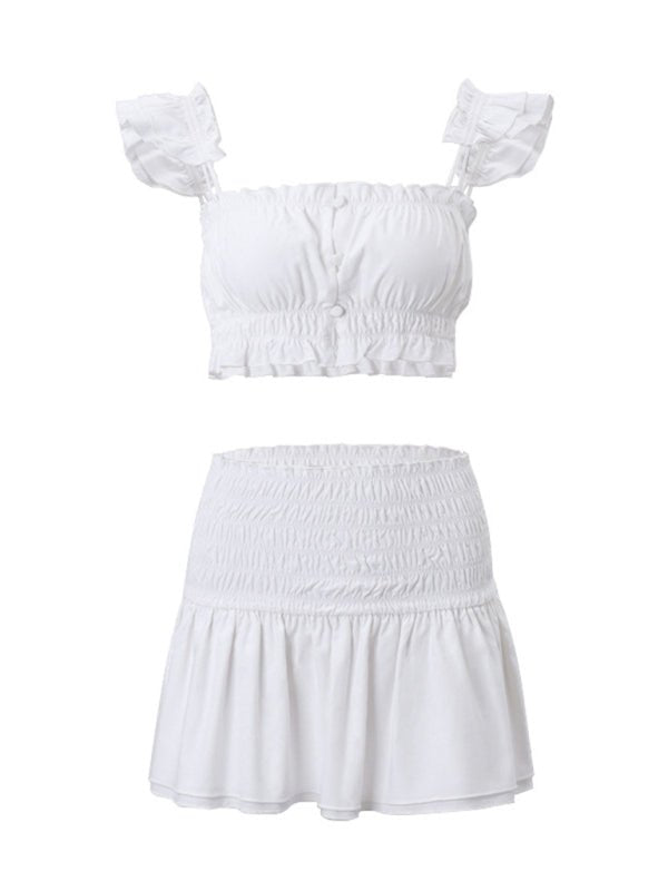 Women's Sexy Simple Short Vest A - Line Skirt Two - piece Set - Skirt Suit