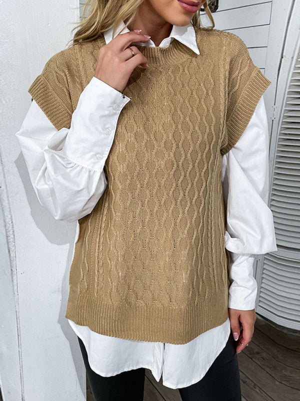 women's short sleeve knitted twist sweater - Outerwear