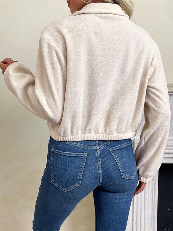 women's short solid color polar fleece jacket - Outerwear