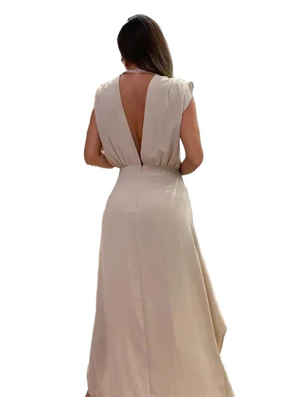 Women's simple new deep V - neck sleeveless double layer dress - Formal Dress