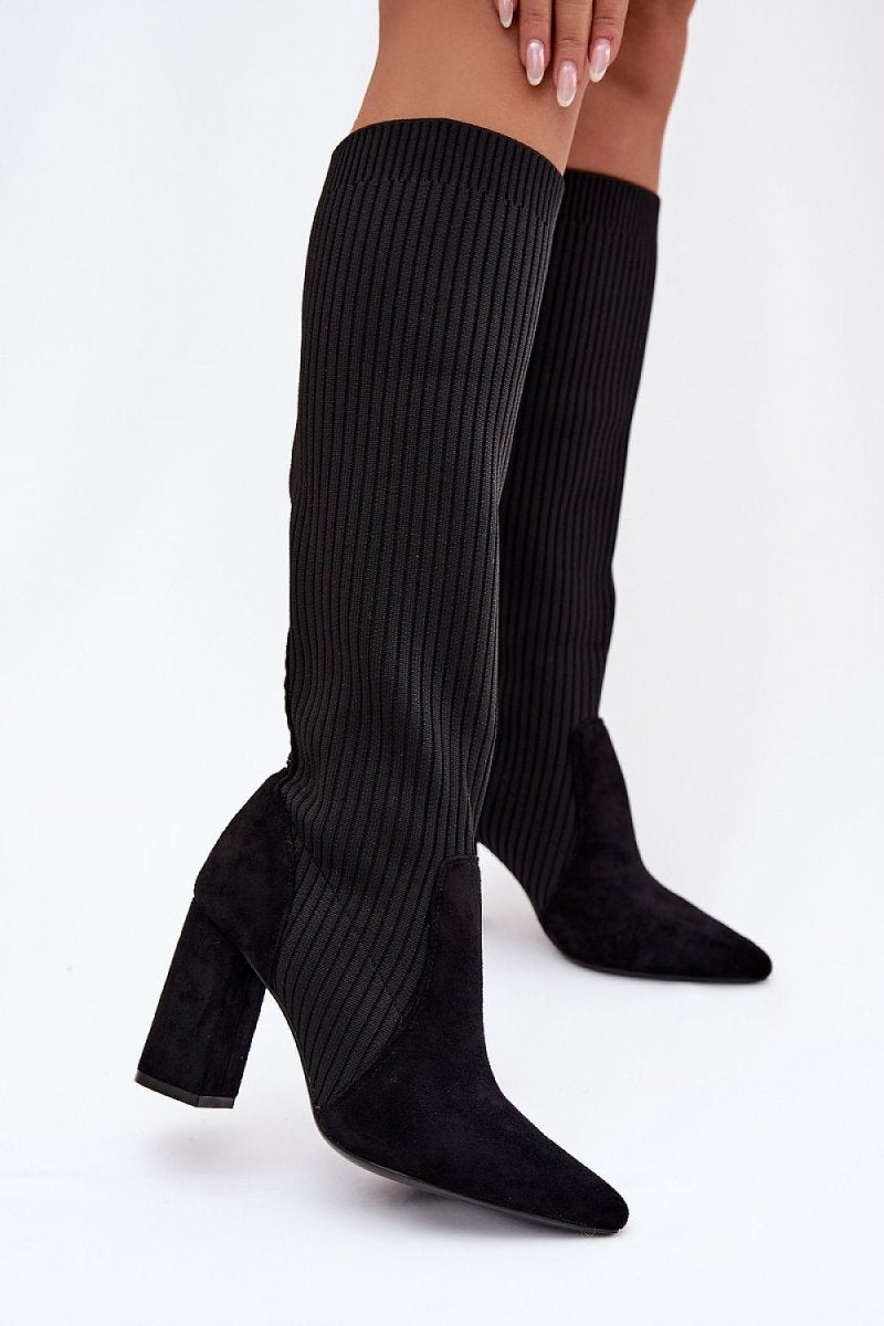 Women's Sock - Style Heel Boots - Black - 