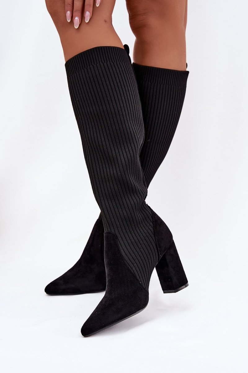 Women's Sock - Style Heel Boots - Black - 