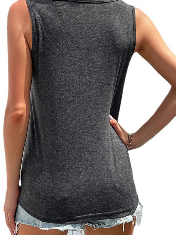 Women's Solid Color Button Knot Crewneck Tank Top - Top
