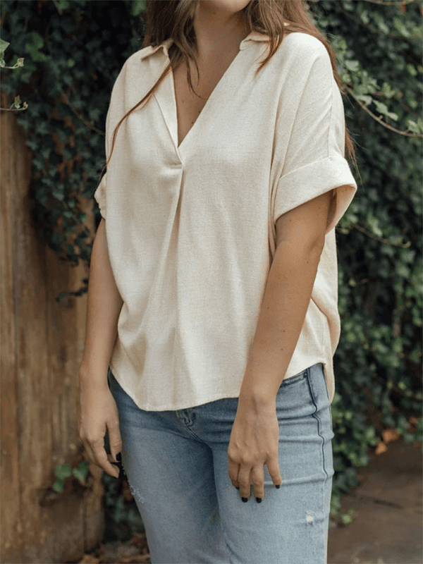 Women's solid color casual comfortable cotton and linen shirt - Top