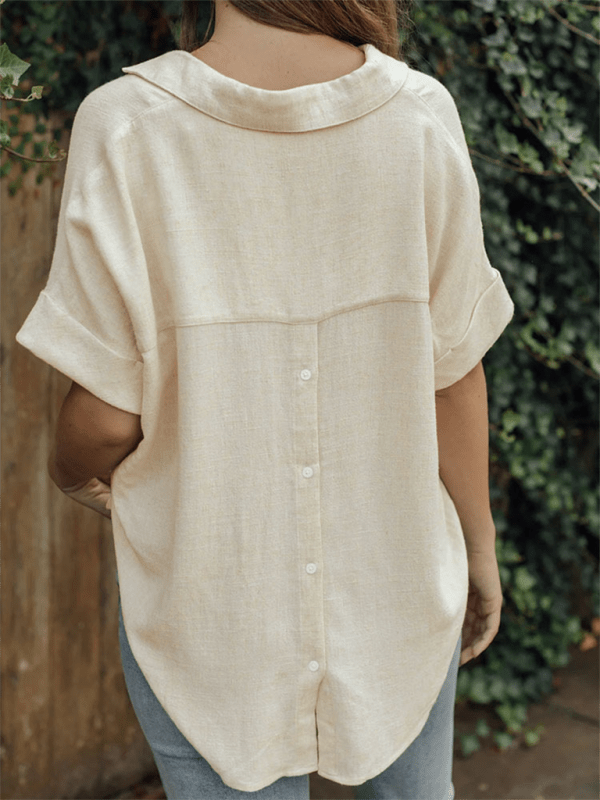 Women's solid color casual comfortable cotton and linen shirt - Top