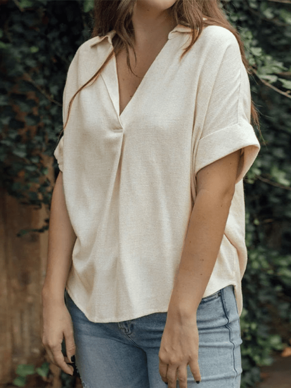Women's solid color casual comfortable cotton and linen shirt - Top