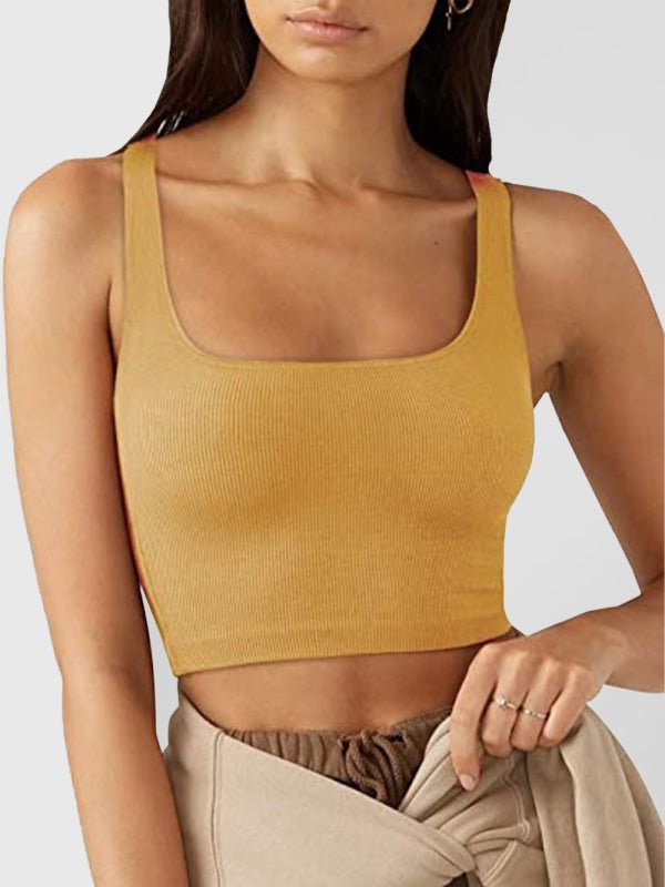 Women's solid color casual thread short vest - Top