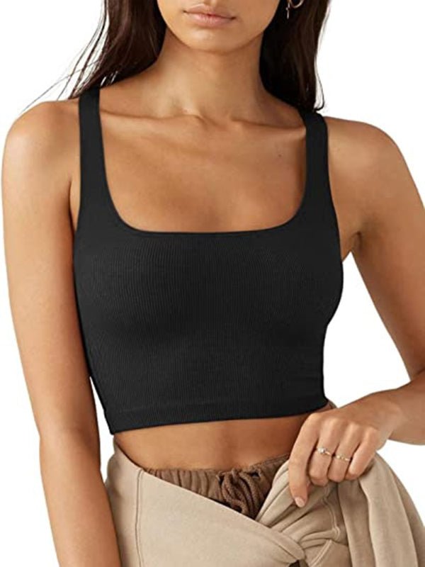 Women's solid color casual thread short vest - Top