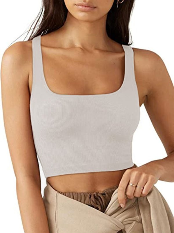 Women's solid color casual thread short vest - Top